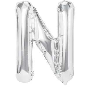Balon Folie Metalizata Litera N, Flippy, 40 cm, Umflati cu Heliu sau Aer, Ambalaj Individual, Pai inclus, Argintiu-0
