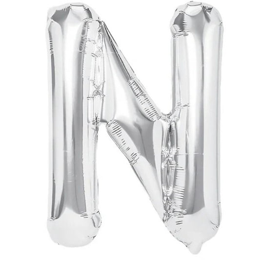 Balon Folie Metalizata Litera N, Flippy, 40 cm, Umflati cu Heliu sau Aer, Ambalaj Individual, Pai inclus, Argintiu-0