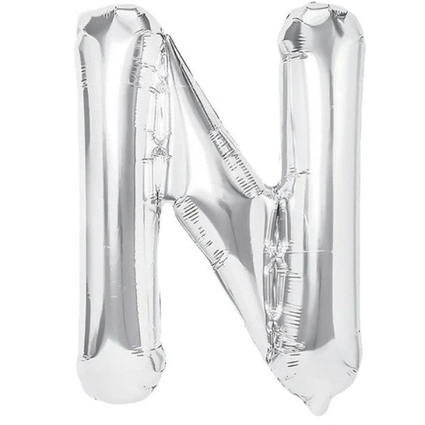 Balon Folie Metalizata Litera N, Flippy, 40 cm, Umflati cu Heliu sau Aer, Ambalaj Individual, Pai inclus, Argintiu-0