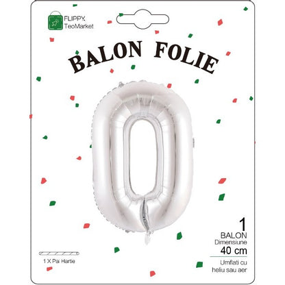 Balon Folie Metalizata Litera O, Flippy, 40 cm, Umflati cu Heliu sau Aer, Ambalaj Individual, Pai inclus, Argintiu-1