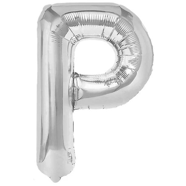 Balon Folie Metalizata Litera P, Flippy, 40 cm, Umflati cu Heliu sau Aer, Ambalaj Individual, Pai inclus, Argintiu-0