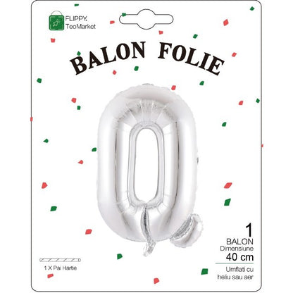 Balon Folie Metalizata Litera Q, Flippy, 40 cm, Umflati cu Heliu sau Aer, Ambalaj Individual, Pai inclus, Argintiu-1