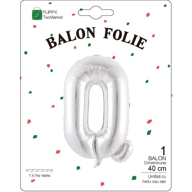 Balon Folie Metalizata Litera Q, Flippy, 40 cm, Umflati cu Heliu sau Aer, Ambalaj Individual, Pai inclus, Argintiu-1
