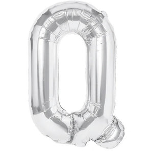 Balon Folie Metalizata Litera Q, Flippy, 40 cm, Umflati cu Heliu sau Aer, Ambalaj Individual, Pai inclus, Argintiu-0