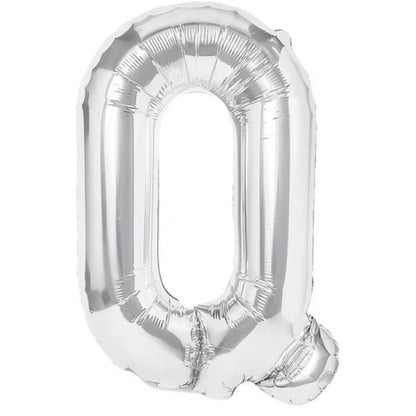 Balon Folie Metalizata Litera Q, Flippy, 40 cm, Umflati cu Heliu sau Aer, Ambalaj Individual, Pai inclus, Argintiu-0