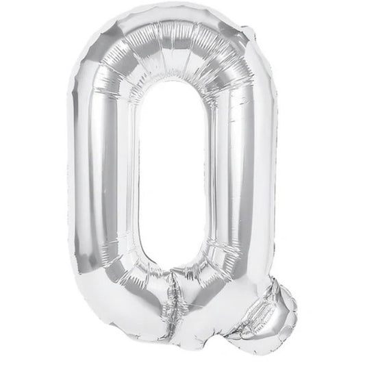 Balon Folie Metalizata Litera Q, Flippy, 40 cm, Umflati cu Heliu sau Aer, Ambalaj Individual, Pai inclus, Argintiu-0