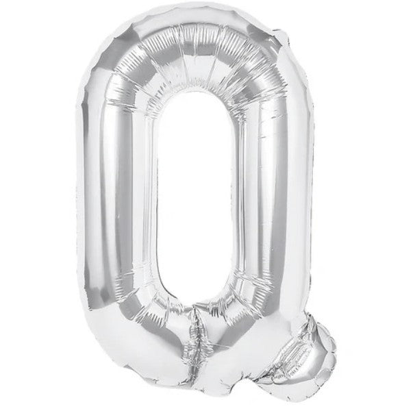 Balon Folie Metalizata Litera Q, Flippy, 40 cm, Umflati cu Heliu sau Aer, Ambalaj Individual, Pai inclus, Argintiu-0