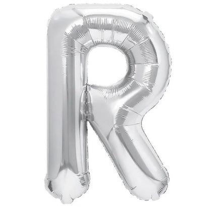 Balon Folie Metalizata Litera R, Flippy, 40 cm, Umflati cu Heliu sau Aer, Ambalaj Individual, Pai inclus, Argintiu-0