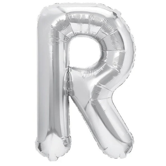 Balon Folie Metalizata Litera R, Flippy, 40 cm, Umflati cu Heliu sau Aer, Ambalaj Individual, Pai inclus, Argintiu-0