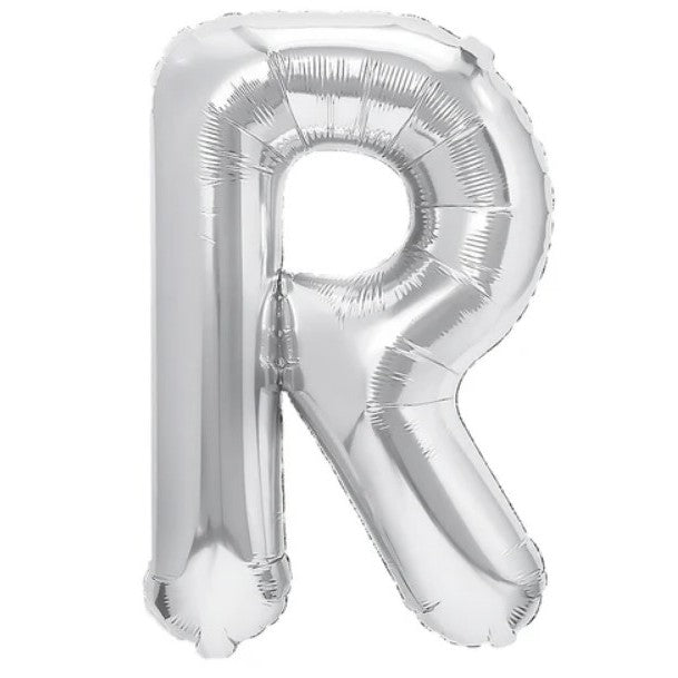 Balon Folie Metalizata Litera R, Flippy, 40 cm, Umflati cu Heliu sau Aer, Ambalaj Individual, Pai inclus, Argintiu-0