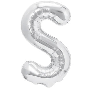 Balon Folie Metalizata Litera S, Flippy, 40 cm, Umflati cu Heliu sau Aer, Ambalaj Individual, Pai inclus, Argintiu-0