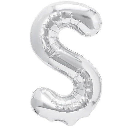 Balon Folie Metalizata Litera S, Flippy, 40 cm, Umflati cu Heliu sau Aer, Ambalaj Individual, Pai inclus, Argintiu-0
