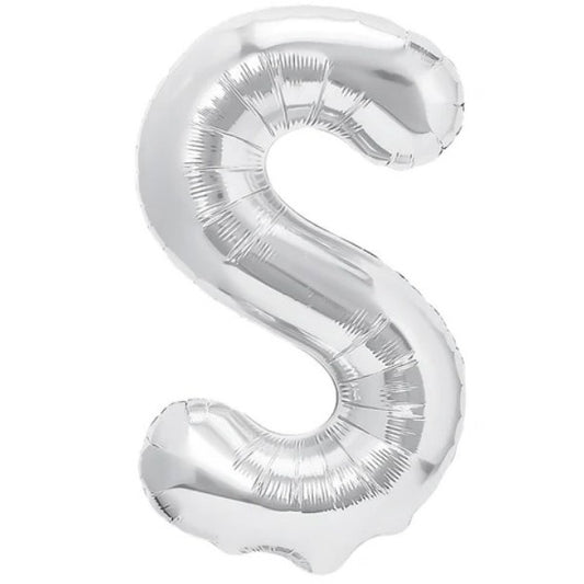 Balon Folie Metalizata Litera S, Flippy, 40 cm, Umflati cu Heliu sau Aer, Ambalaj Individual, Pai inclus, Argintiu-0