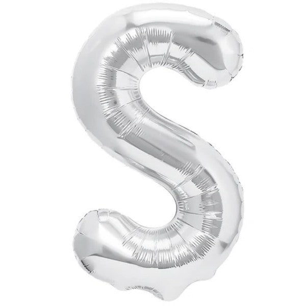 Balon Folie Metalizata Litera S, Flippy, 40 cm, Umflati cu Heliu sau Aer, Ambalaj Individual, Pai inclus, Argintiu-0