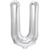 Balon Folie Metalizata Litera U, Flippy, 40 cm, Umflati cu Heliu sau Aer, Ambalaj Individual, Pai inclus, Argintiu-0