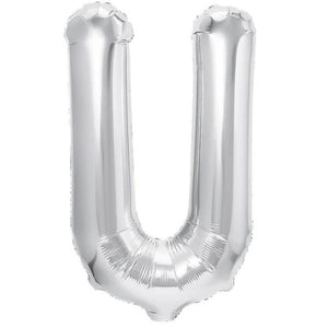 Balon Folie Metalizata Litera U, Flippy, 40 cm, Umflati cu Heliu sau Aer, Ambalaj Individual, Pai inclus, Argintiu-0