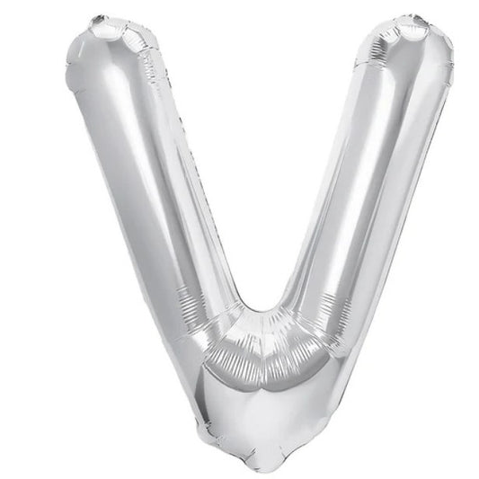 Balon Folie Metalizata Litera V, Flippy, 40 cm, Umflati cu Heliu sau Aer, Ambalaj Individual, Pai inclus, Argintiu-0