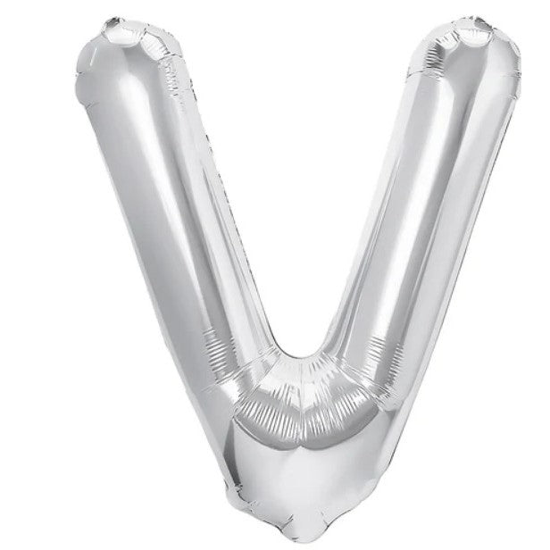 Balon Folie Metalizata Litera V, Flippy, 40 cm, Umflati cu Heliu sau Aer, Ambalaj Individual, Pai inclus, Argintiu-0
