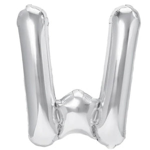Balon Folie Metalizata Litera W, Flippy, 40 cm, Umflati cu Heliu sau Aer, Ambalaj Individual, Pai inclus, Argintiu-0