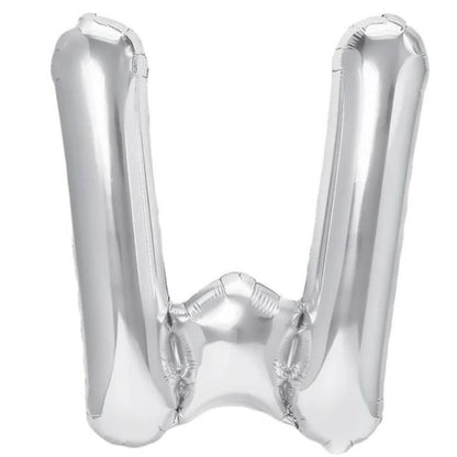 Balon Folie Metalizata Litera W, Flippy, 40 cm, Umflati cu Heliu sau Aer, Ambalaj Individual, Pai inclus, Argintiu-0