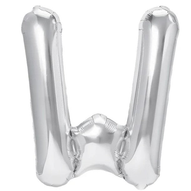 Balon Folie Metalizata Litera W, Flippy, 40 cm, Umflati cu Heliu sau Aer, Ambalaj Individual, Pai inclus, Argintiu-0