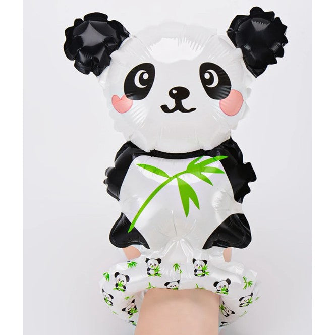 Balon din Folie Metalizata, Flippy, Figurine Animalute, Tip Bratara, Model Panda, 13 x 35 cm, Ambalaj Individual, Pai Inclus, Umflare cu Aer sau Heliu, Alb/Negru-4