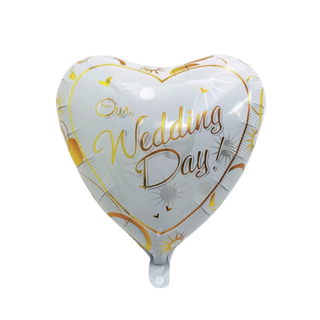 Balon din Folie Metalizata, Flippy, Figurina Inima, Model Our Wedding Day, Tema Nunta, 45 cm, Ambalaj Individual, Pai Inclus, Umflare cu Aer sau Heliu, Alb/Auriu-0