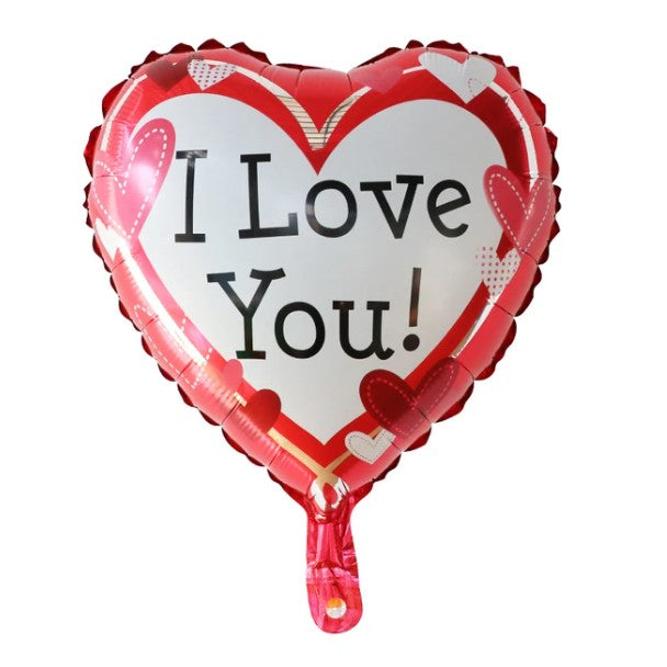 Balon din Folie Metalizata, Flippy, Figurina Inima, Model I Love You, Tema Ziua Indragostitilor, 45 cm, Ambalaj Individual, Pai Inclus, Umflare cu Aer sau Heliu, Rosu/Alb-0
