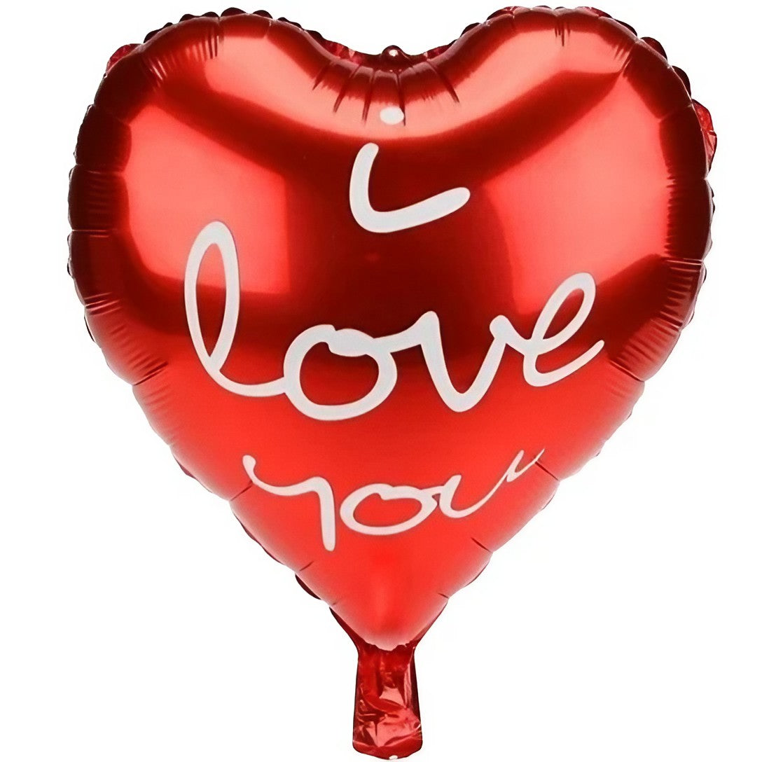 Balon din Folie Metalizata, Flippy, Figurina Inima, Model I Love You Scris de Mana, Tema Ziua Indragostitilor, 45 cm, Ambalaj Individual, Pai Inclus, Umflare cu Aer sau Heliu, Rosu-0