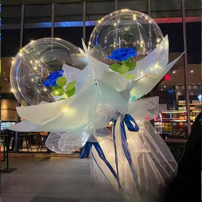 Trandafir in Balon LED cu Lumini, Flippy, Tip Buchet, Diametru 35 cm, Albastru-2