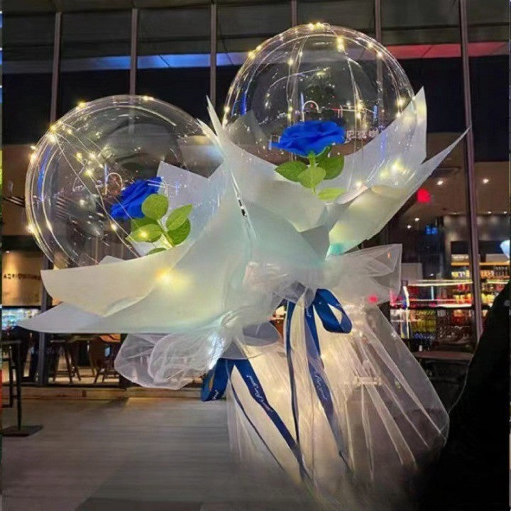 Trandafir in Balon LED cu Lumini, Flippy, Tip Buchet, Diametru 35 cm, Albastru-2