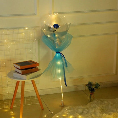 Trandafir in Balon LED cu Lumini, Flippy, Tip Buchet, Diametru 35 cm, Albastru-4