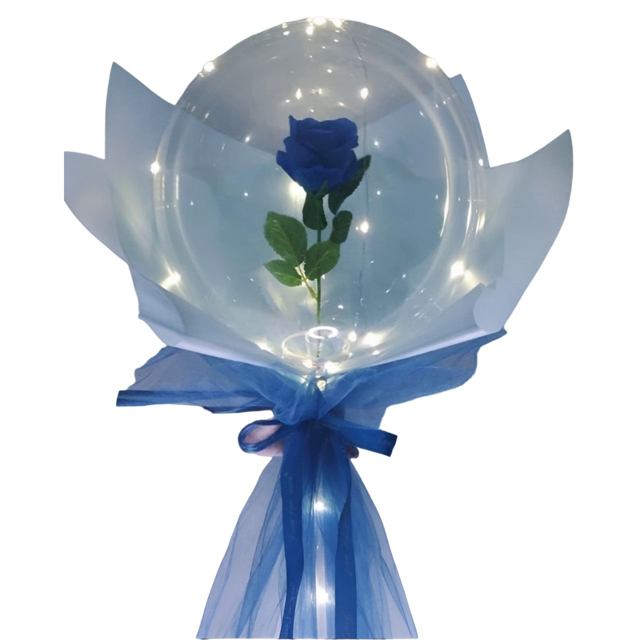 Trandafir in Balon LED cu Lumini, Flippy, Tip Buchet, Diametru 35 cm, Albastru-0