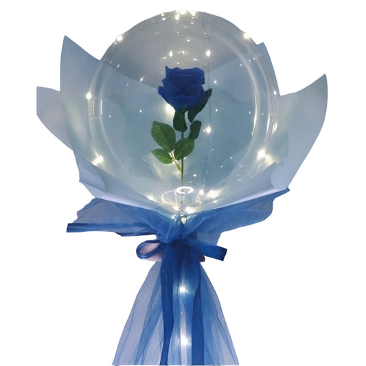 Trandafir in Balon LED cu Lumini, Flippy, Tip Buchet, Diametru 35 cm, Albastru-0