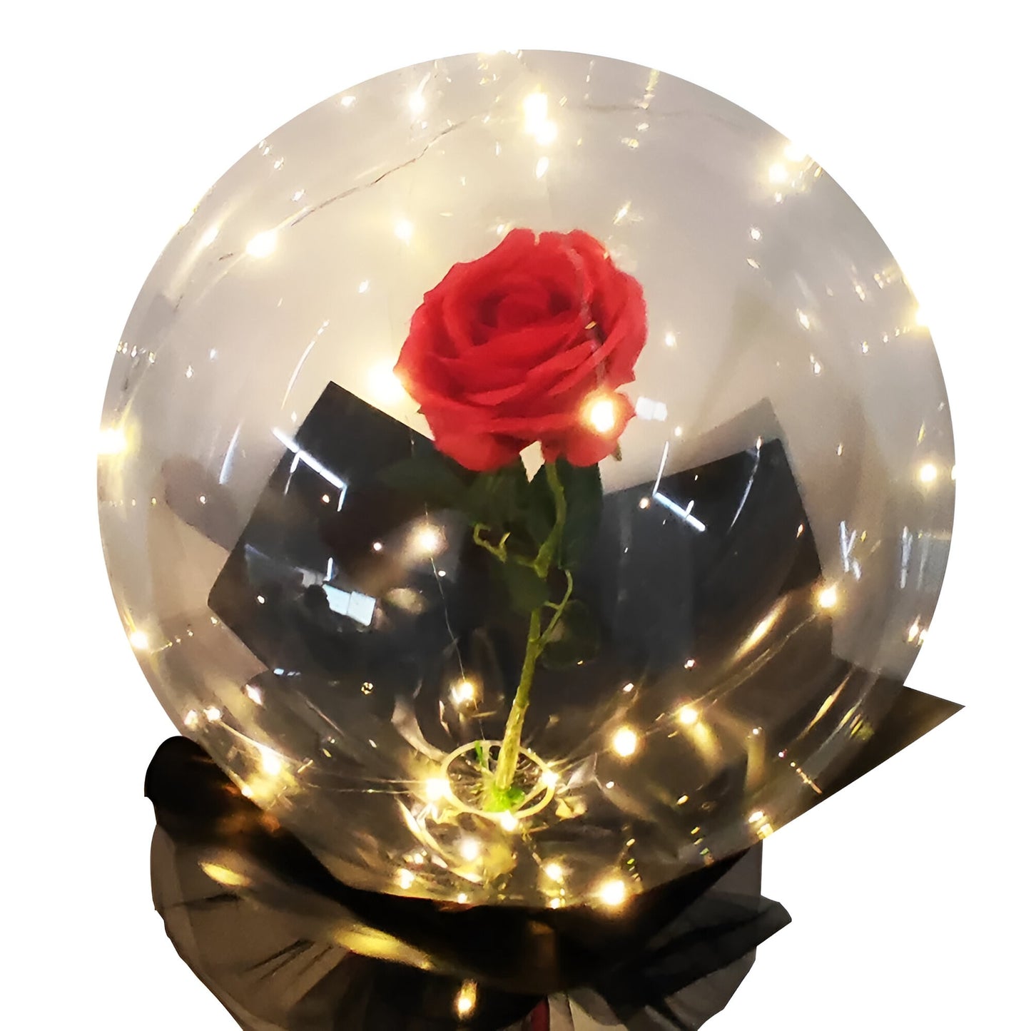 Trandafir in Balon LED cu Lumini, Flippy, Tip Buchet, Diametru 35 cm, Rosu-0