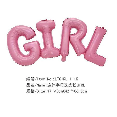 Balon scris Girl, pentru gender reveal, botez, mot, aniversari, 4 litere unite, roz-0