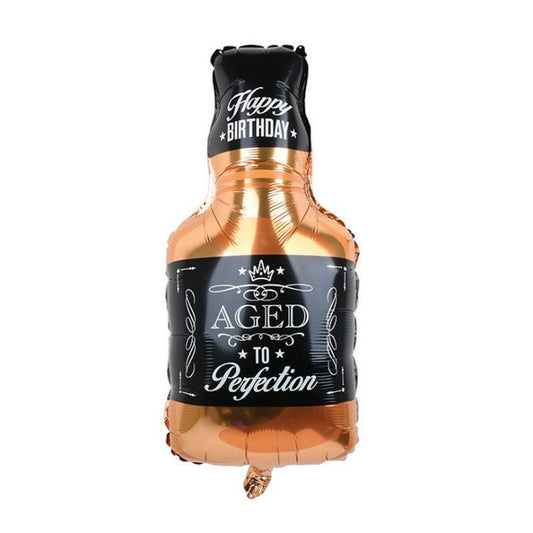 Balon din Folie Metalizata, Flippy, Figurina Sticla de Whisky, Tema Aniversare, 90x45 cm, Ambalaj Individual, Pai Inclus, Umflare cu Aer sau Heliu, Maro-0
