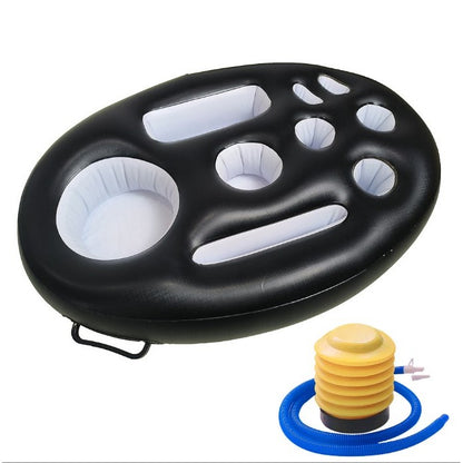 Bar gonflabil/Suport de pahare plutitor, Flippy, cu 9 compartimente, pompa inclusa, PVC, Negru, 25x18,5x4 cm-1