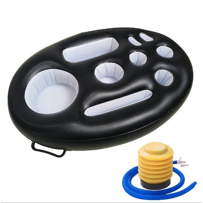Bar gonflabil/Suport de pahare plutitor, Flippy, cu 9 compartimente, pompa inclusa, PVC, Negru, 25x18,5x4 cm-1