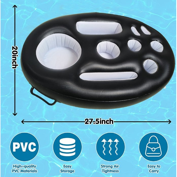 Bar gonflabil/Suport de pahare plutitor, Flippy, cu 9 compartimente, pompa inclusa, PVC, Negru, 25x18,5x4 cm-2