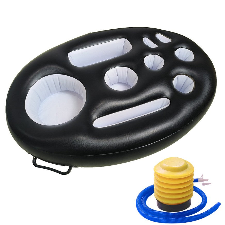 Bar gonflabil/Suport de pahare plutitor, Flippy, cu 9 compartimente, pompa inclusa, PVC, Negru, 25x18,5x4 cm-0