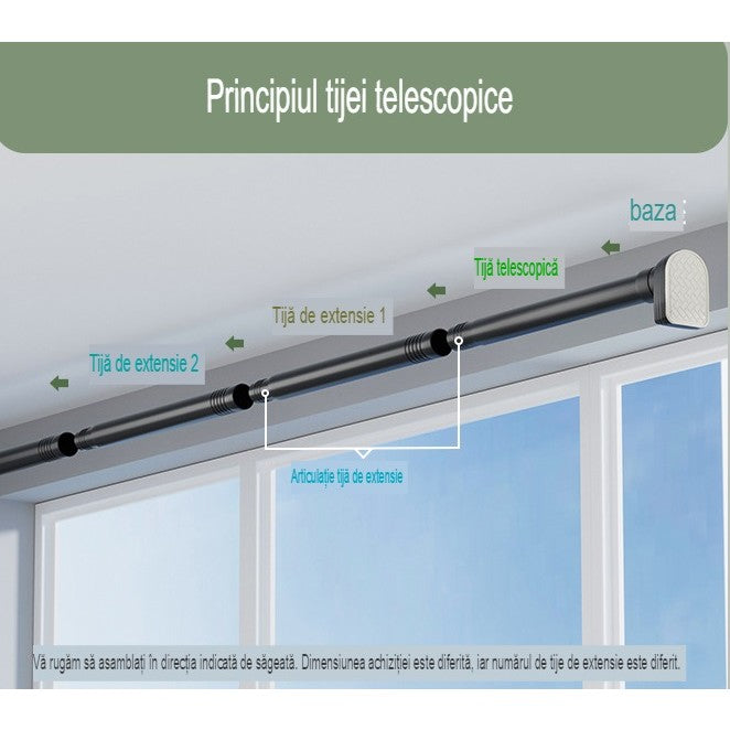 Bara Telescopica Multifunctionala, Flippy, din Otel Inoxidabil si ABS, Utilizare Universala, Extensie 185 - 205 cm, Fara Perforare Perete, Gri-8