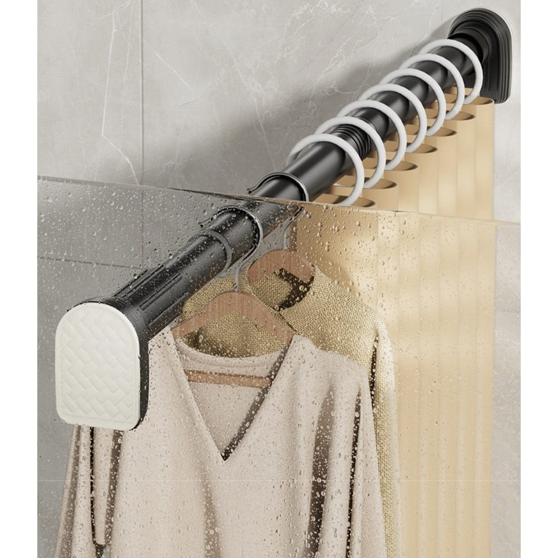 Bara Telescopica Multifunctionala, Flippy, din Otel Inoxidabil si ABS, Utilizare Universala, Extensie 185 - 205 cm, Fara Perforare Perete, Negru-2