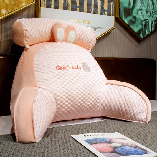 Perna Multifunctionala, Flippy, Spatar pentru Pat, Protectie Lombara, Marime Medie, 60 x 40 cm, din Plus, Model Iepure, Roz-1