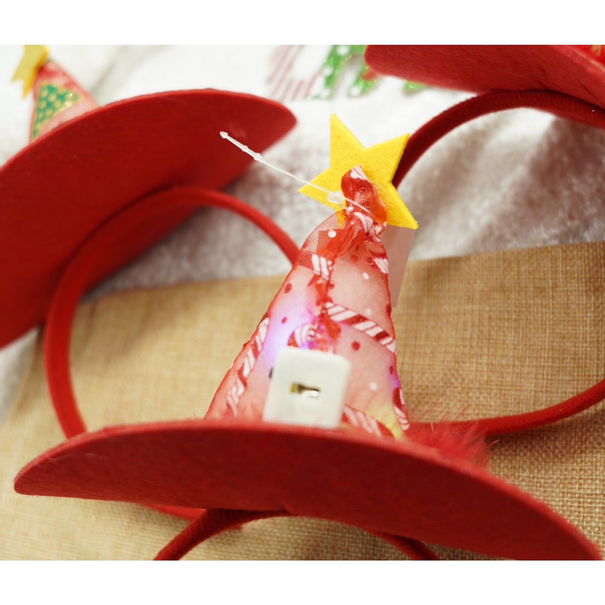 Bentita/cerc tip palarie de Craciun, culoare rosie cu led, marime standard, Flippy-2