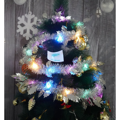 Beteala Craciun cu LED, Argintie, model cu frunze, 2 m x 6 cm, PVC, Sir, Artificiala, Flippy-1