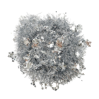 Beteala Craciun cu LED, Argintie, model cu fulgi de nea, 2 m x 5 cm, PVC, Sir, Artificiala, Flippy-0
