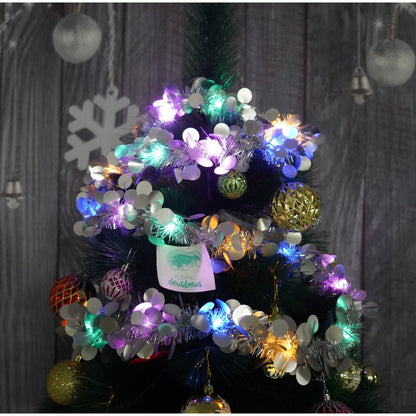 Beteala Craciun cu LED, Argintie, model cu paiete rotunde, 2 m x 5 cm, PVC, Sir, Artificiala, Flippy-1