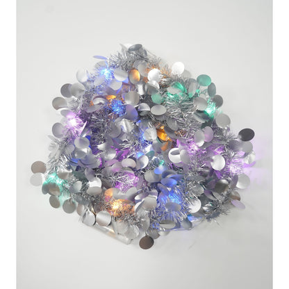 Beteala Craciun cu LED, Argintie, model cu paiete rotunde, 2 m x 5 cm, PVC, Sir, Artificiala, Flippy-3