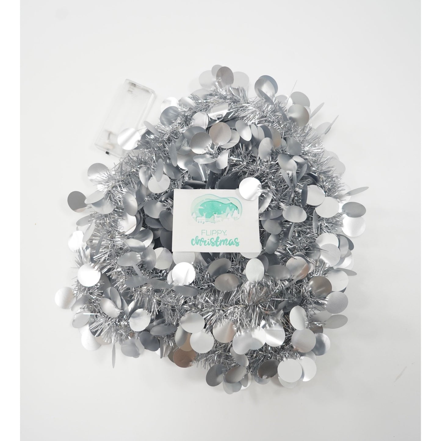 Beteala Craciun cu LED, Argintie, model cu paiete rotunde, 2 m x 5 cm, PVC, Sir, Artificiala, Flippy-5